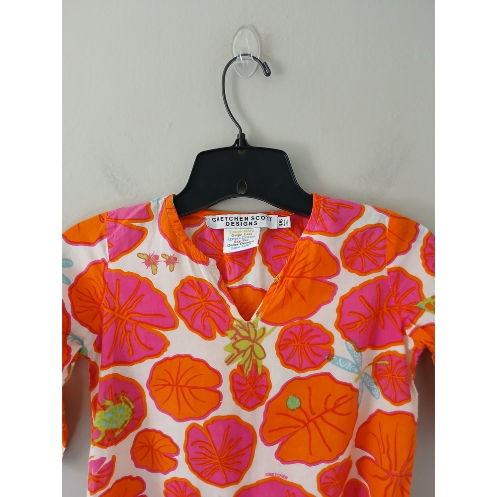 Gretchen Scott Girls Size 4/6 Blouse 3/4 Sleeve Floral Nature Animal 100% Cotton - Picture 2 of 12